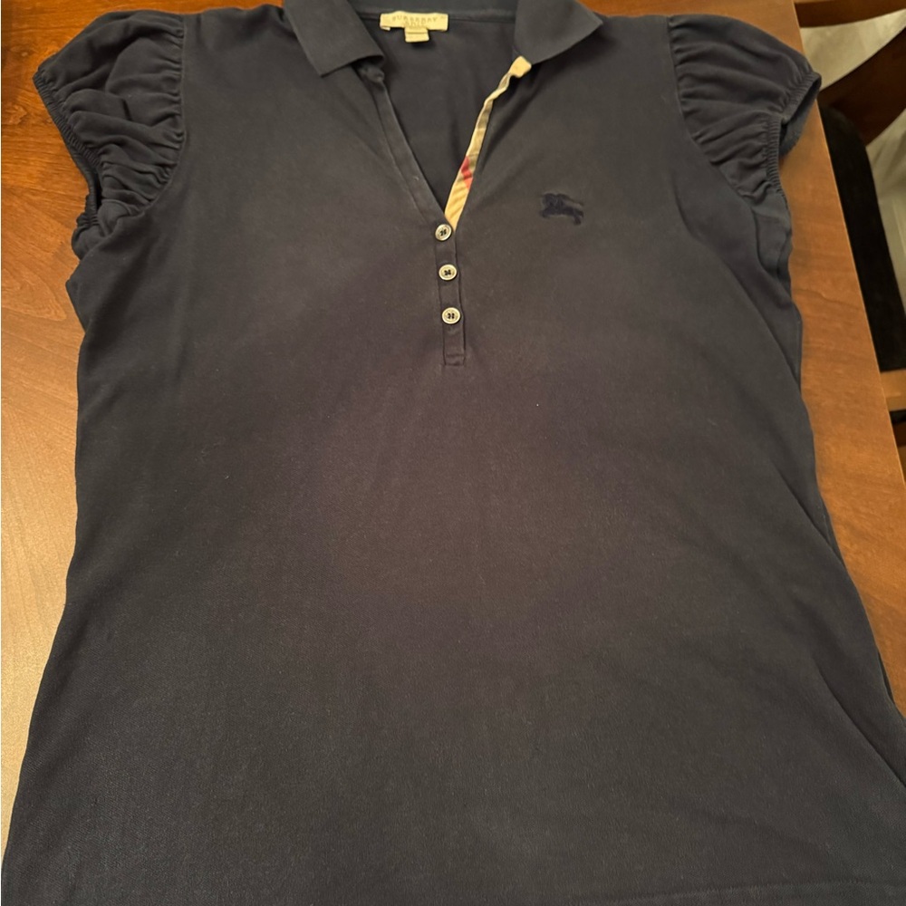 Burberry Navy Sleeveless Polo Tank with Plaid Trim - Picture 2 of 10